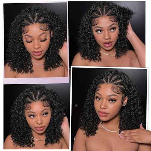 Quantum Love Braided Wigs for Black Women Braids Cornrows Lace Curly Wigs 16 Inch Lace Frontal Braided Fully Curly Bob Synthetic Glueless Wig