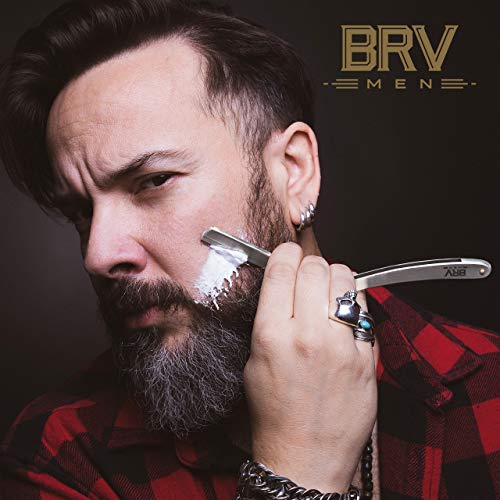 BRV MEN Professional Straight Edge Barber Razor w/ 100 Single Edge Razor Blades | Straight Razors for Men | Barbershop Accessories | Mens Shaving Knife & Shavette - Silver