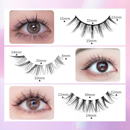 Kumiko Handmade Manga Lashes 3-Styles Douyin False Eyelashes Manhua Lashes, Cat Eye, Anime Lashes, Fake Lashes - Japanese Korean Wispy Lashes, Kawaii, Fairy, Trendy Idol lashes