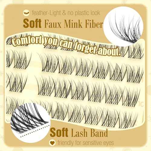 Natural Lash Clusters Kit 8-12MM Short Cluster Eyelash Extensions Kit Clear Band Cluster Lashes Wispy Eyelash Clusters CC-Curly Fluffy Individual Lashes with Lash Bond and Seal for Easy Application
