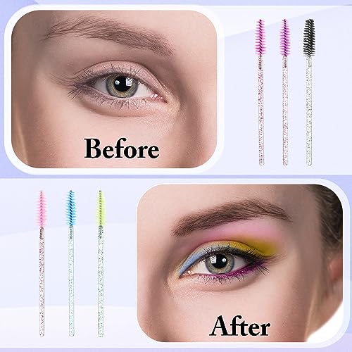 Skylety 1000 Pcs Disposable Mascara Wands Bulk Eyelash Brush Spoolies Makeup Applicator Eyelash Wands for Eye Lash Extension, Eyebrow Comb, 3.9 x 0.2 x 0.3 Inch(Glitter,Colorful)