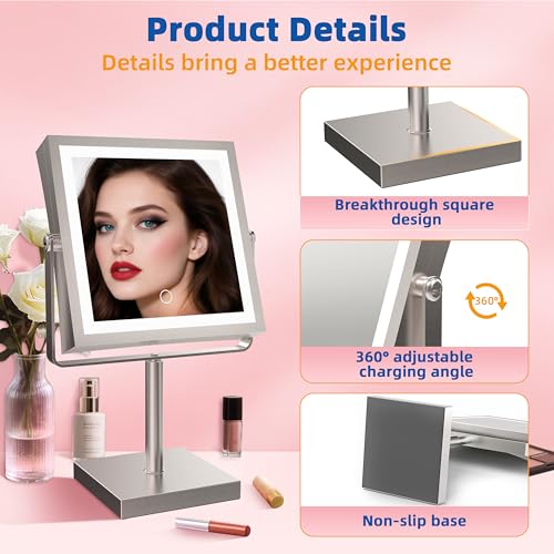 Ruacq Makeup Mirror with Lights, 1X/10X Magnifying, 4000mAh Battery