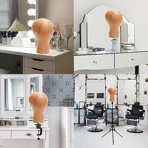 NouveauGenra Wig Head Stand With Guidelines Mannequin Head for Wigs, Improved Bracket Set and Ergonomic Design, Canvas Head, More Robust and Durable,22 Inch Yellow