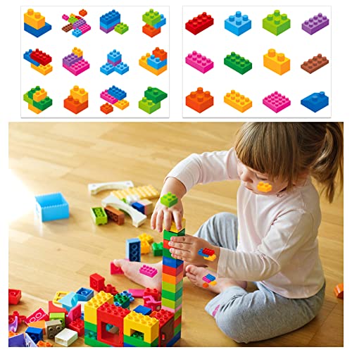 HOWAF 96pcs Neon Building Block Temporary Tattoos for Kids