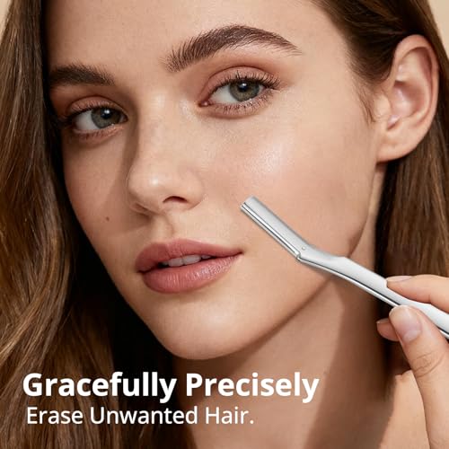 Mistfree Silver Dermaplane Razor for Women, Metal Face Razor with 12 Blades