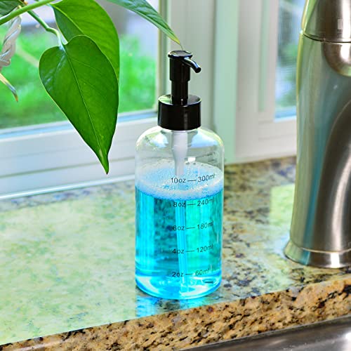 Youngever 6 Pack Plastic Pump Bottles, Clear Refillable Plastic Pump Bottles with Measurement and Travel Lock (12 Ounce)