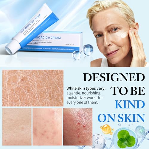 Hyaluronic Acid 9 Face Moisturizer, Daily Moisturizing Cream with Centella Asiatica, Vitamin B5 for All Skin Types, Soothing & Deep Hydrating Skin Care, Lightweight, Non-Greasy, 1.69 fl.oz