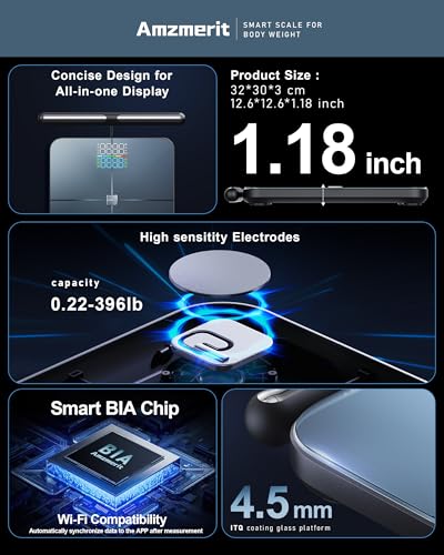 Amzmerit Dark Blue Smart Body Scale with Handle, Body Composition Analyzer
