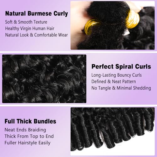 Burmese Curly Human Hair Braiding Bundles 22" 180g