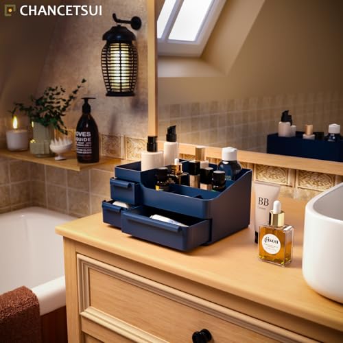 Makeup Organizer with Drawers, Countertop Organizer for Vanity, Bathroom and Bedroom Desk Cosmetics Display Case,Desktop Dresser Sundries Storage Box for Brushes, Eyeshadow, Lipstick and Nail Polish