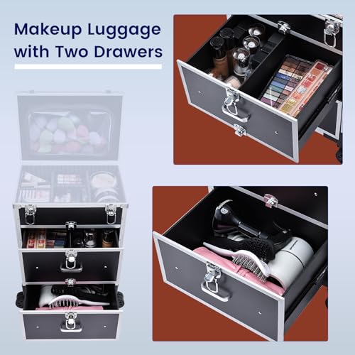 Professional Rolling Makeup Train Case with Wheels & Locks
