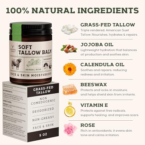 Tallow Balm Variety Pack ? Herbal Rose + Honey Sweet Orange ? Grass-Fed Suet Tallow for Face, Skin & Body ? Non-Greasy, Clean, Deodorized Moisturizer ? 6-Month Supply