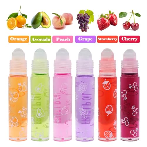 6 Pcs Fruit Flavored Roll-On Lip Gloss Oil Set
