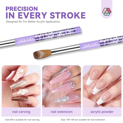 SAVILAND Acrylic Nail Brush Kit with 3 Kolinsky Brushes & 60ml Cleaner for Nails & Extensions
