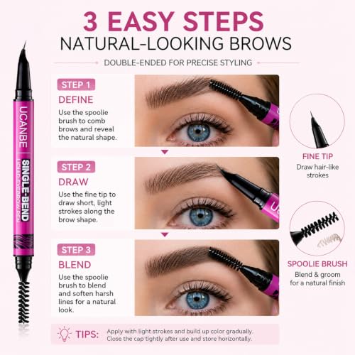 UCANBE 2-in-1 Curved Eyebrow Pen with Spoolie Brush