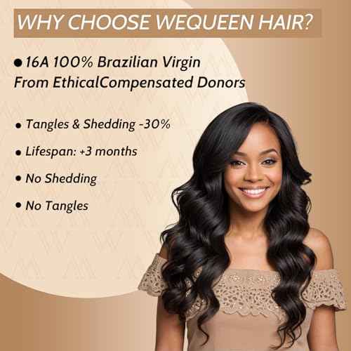 Wequeen 16A Body Wave Human Hair Bundles 22 Inch 100% Unprocessed Brazilian Virgin Hair Quick Weave Bundles Human Hair Extensions Real Human Hair, Natural Black