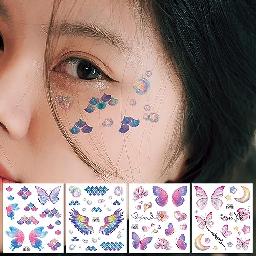 Glitter Butterfly Temporary Tattoos - 14 Sheets Waterproof