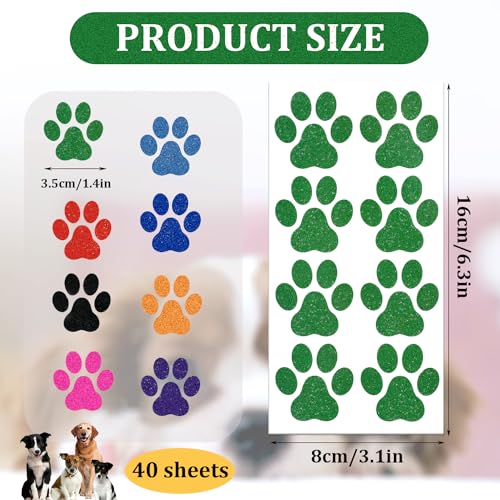 Dog Paw Glitter Temporary Tattoos, 40 Sheets 320pcs