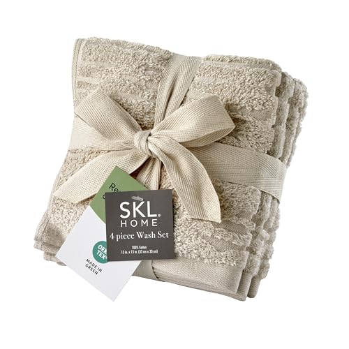 SKL Home CloudSoft Cotton 4-Piece Washcloth Set, Oatmeal