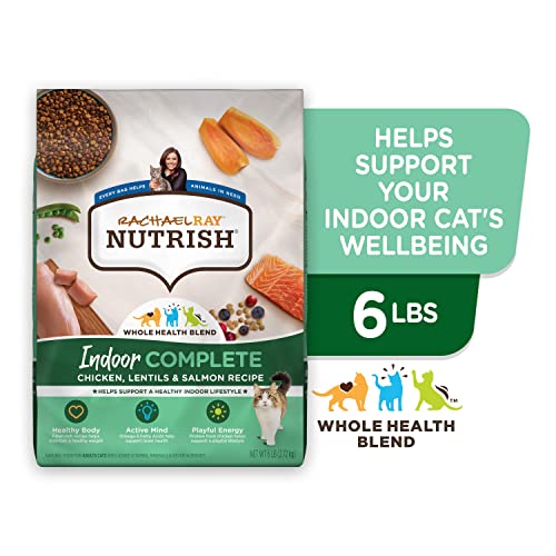 Rachael Ray Nutrish Indoor Complete Premium Natural Dry Cat Food with Added Vitamins, Minerals & Other Nutrients, Chicken with Lentils & Salmon Recipe, 6 Pounds (Packaging May Vary)