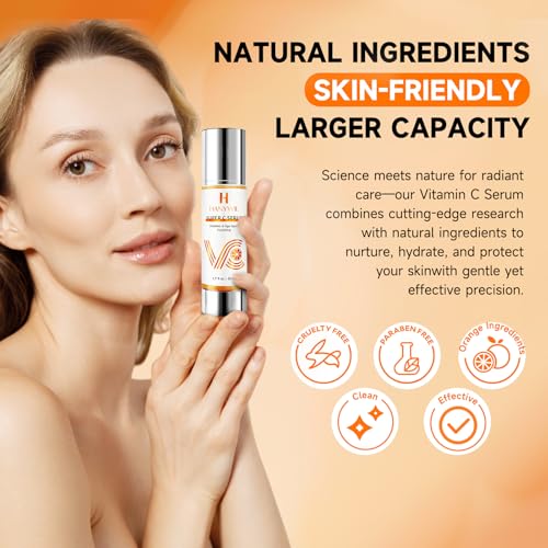 HANYWIL Vitamin C Serum for Mature Skin, 20% Vitamin C Face Serum with Hyaluronic Acid, Dark Spot Remover, Hydrating Skincare for Wrinkle Reduction, Lifting & Firming - 1.7 fl oz