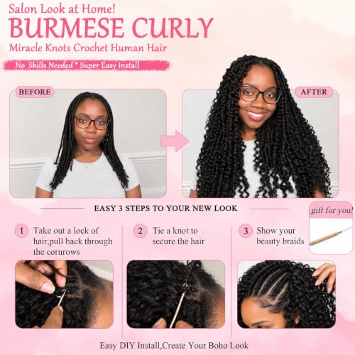 Miracle Knots Crochet Human Hair, 100g Burmese Curly Hair