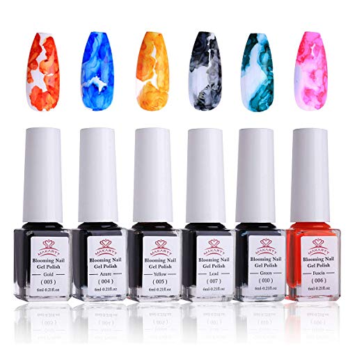 Makartt Marble Nail Polish,Blooming Gel Nail Polish Color Changing 6ml 6 Colors Nail Polish Bundle Clear Blooming Gel?15ml UV LED Soak Off Nail Art Polish for Spreading Effect