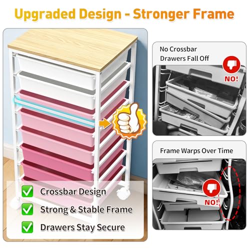 SUNALLY Rolling Storage Utility Cart With 8 Drawers, Drawer Wooden