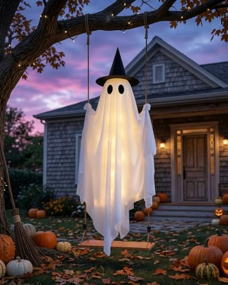 5FT LED Light-Up Halloween Ghost Swing with Remote Control