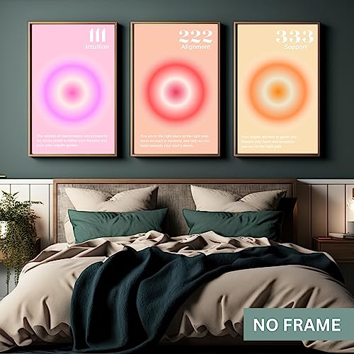 Gradient Aura Angel Numbers Poster Sets for Room Aesthetic Inspirational Quotes Wall Art Paintings Abstract Minimalist Room Wall Decor - 11x17in LAMINATED - No Frame (Angel Numbers 111, 222, 333)