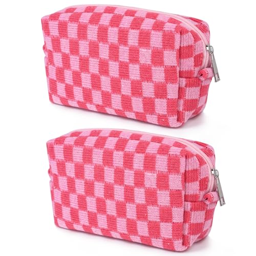 SOIDRAM 2 Pack Checkered Makeup Bag 7x4 Pink