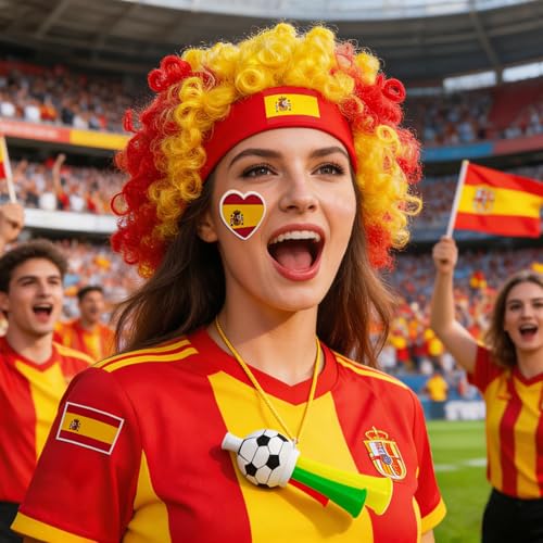 AXEN Afro Wig Fan Kit with National Tattoos & Stadium Horn