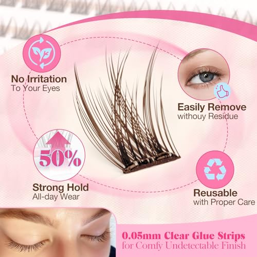 Self-Adhesive Brown Lash Clusters - Pre-Glued Press On