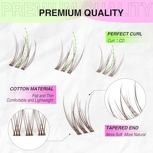 Brown Lash Clusters Natural Clusters Lashes Wispy Eyelash Clusters 10-12MM Individual Lashes C Curl Lash Extension DIY Eyelash Extension Clusters for Beginners