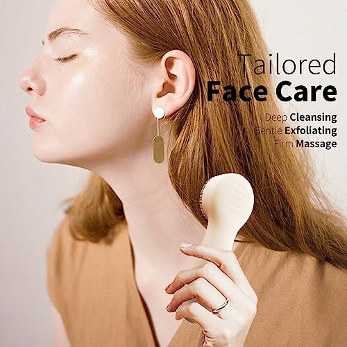 N?graCoola CLIE 2.0 Silicone Face Scrubber, Facial Cleansing Brush, Rechargeable, Waterproof Face Scrub Brush for Deep Cleansing, Exfoliating, Massage, with Eye Roller, for Women and Men - Oat