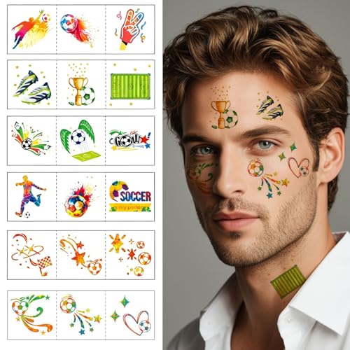 Watercolor Soccer Temporary Tattoos, 12 Sheets Waterproof