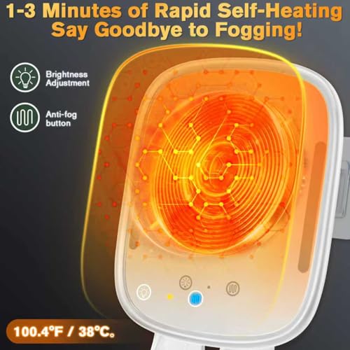 Heated Fogless Shower Mirror with LED Light & Razor Holder