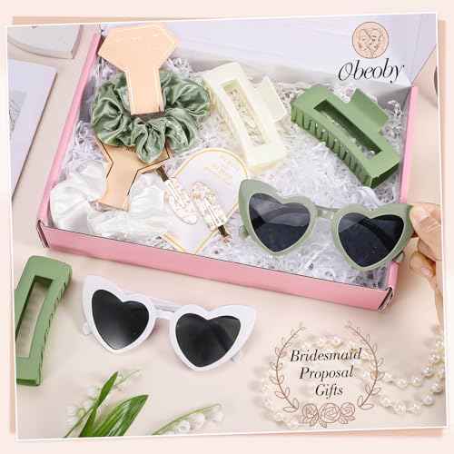 32 PCS Bridesmaid Proposal Gifts Wedding Gifts Include Bridesmaid Hair Claws Bridesmaid Scrunchies Sunglasses No Crease Hair Clips Bridal (Green)