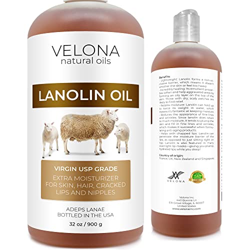 velona Lanolin Oil USP Grade 32 fl oz | 100% Pure and Natural Carrier Oil | Refined, Cold pressed | Skin, Hair, Body & Face Moisturizing | Use Today - Enjoy Results