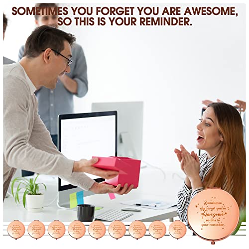 Roowest 10 Pcs Inspirational Compact Mirror Bulk Womens History Month Gifts You're Awesome Reminder Appreciation Gifts for Employee Coworker Friend Sisterhood Birthday Pocket Mirrors (Rose Gold)