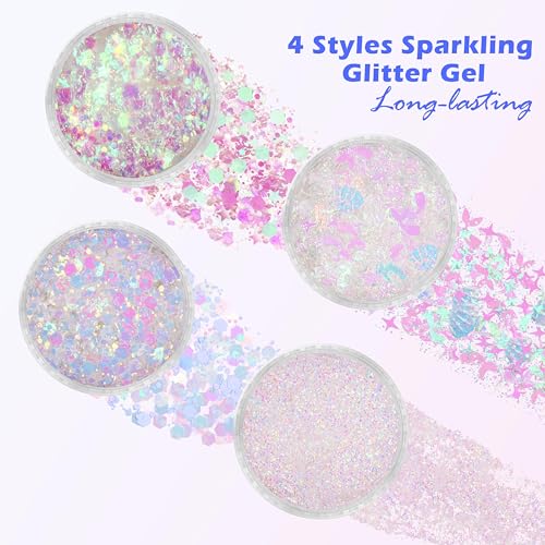 Mermaid White Face Glitter Gel - 10g, 4 Sparkling Styles