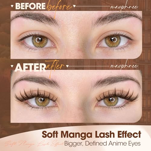 Mavphnee Manga Brown Lash Clusters - Wispy 10-16mm Spiky Eyelash Extensions for DIY Anime Look, Soft CC Curl, 270Pcs