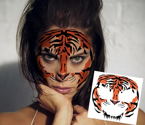 Tiger Face Temporary Tattoos - 4 Sheets, 6.9" x 6.9" for Parties