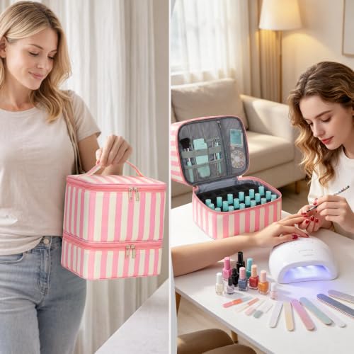 Striped Nail Polish Organizer Bag - Holds 30 Bottles