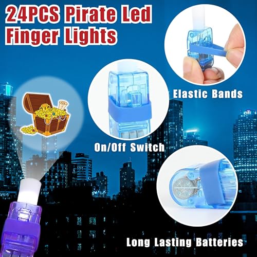 72 PCS Pirate Party Favors ? 48 PCS Luminous Tattoos & 24 PCS LED Finger Lights Combo ? Birthday Goodie Bag Fillers, Party Supplies, Gifts Light Up Toys Glow In The Dark for Boys and Girls