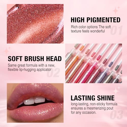 LANGMANNI 10-Color Diamond Glitter Lip Gloss Set