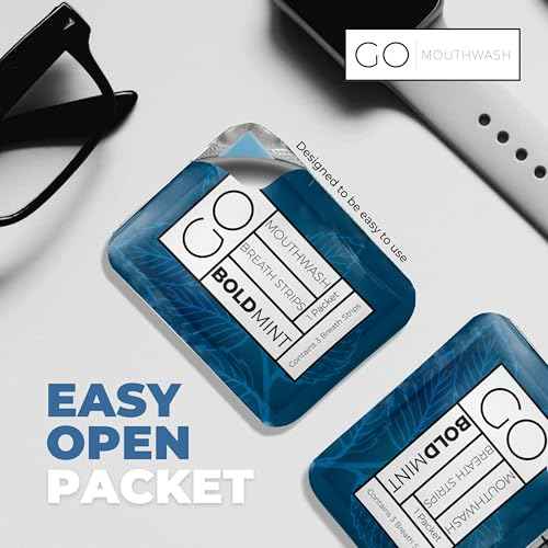 Breath Strips for Bad Breath by Go Mouthwash- Indivivual Packets containing 3 Bold Mint Strips - Alternative to Breath Mints, Travel Mouthwash, Breath Spray, and Other Fresheners - Perfect on The GO