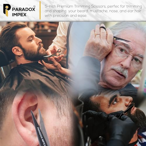 5¡± Beard and Mustache Scissors, German Stainless Steel Beard Scissors Come with 1 Tweezers, 1 Beard Comb, 1 Mustache Comb and Pouch, Hair Scissors for All Facial Hairs. (Black)