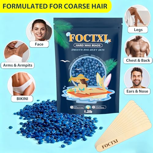 Hard Wax Beads, 1.2lb Wax Beans for Hair Removal Sensitive Skin + 10 Large Applicator Sticks - Coarse Hair Formula ? Brazilian Bikini, Face, Eyebrows, Underarms, Arms, Chest, Back, Legs(544g)