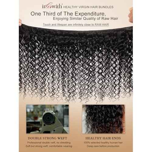 inlovwith Deep Wave Bundles Human Hair, Selected Healthy Curly Human Hair Bundles 100% Unprocessed Brazilian Virgin Hair Wet and Wavy (Single Bundle, 26 Inches)